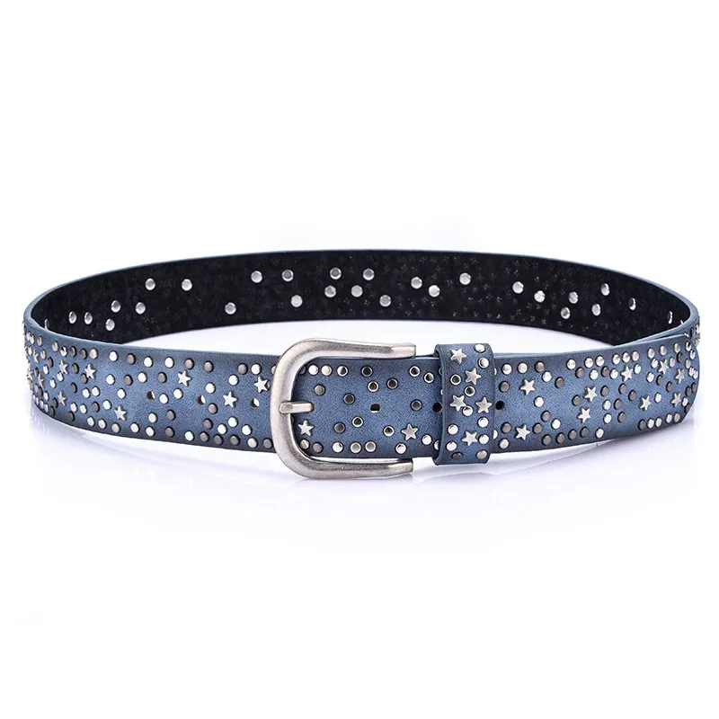 DINISITON New Fashion women's Rivet belts Punk rock style belt For lady Sequins Metal buckle Wide Metal rivet bead Str CM18