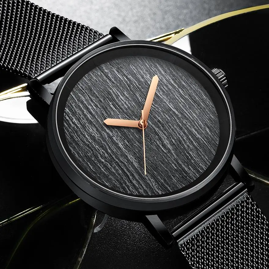 

Luxury Wooden Dial Watch Men Gold Sliver Ultra Super Thin Minimalist Geneva Quartz Watches Men's Full Black Steel Wood Watches