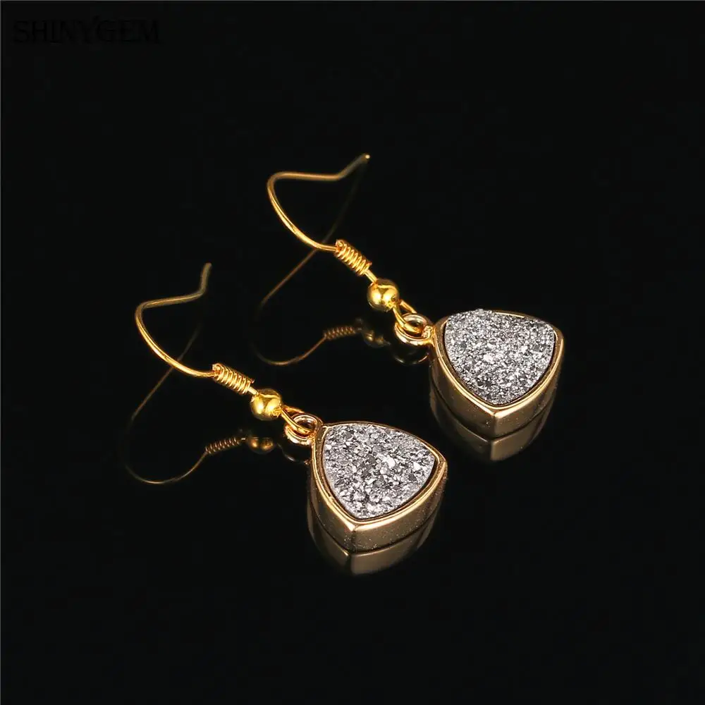 Серьги-капли с золотым покрытием ShinyGem, серьги-подвески, сверкающие, длинное из натурального камня, серьги с опалом, минеральными кристаллами для женщин