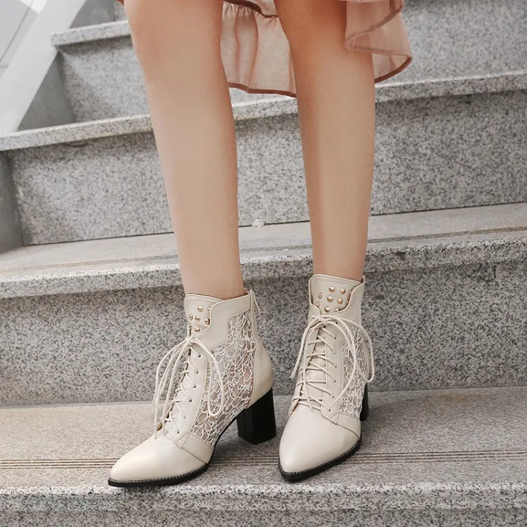 

Big Size 9 10 11-17 boots women shoes ankle boots for women ladies boots Rivet with cross binding mesh