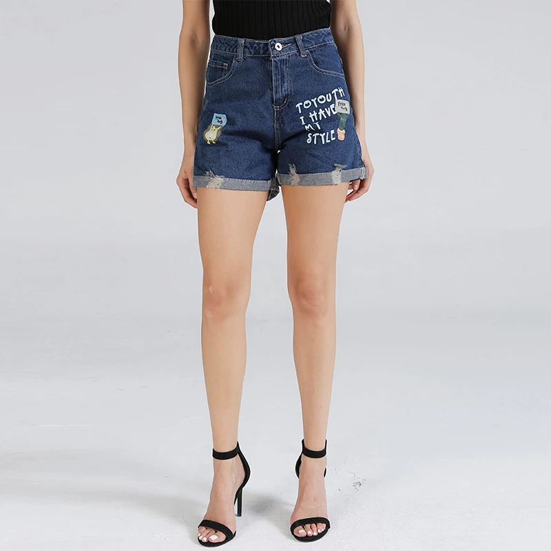 RENBANG Europe Blue Crimping Denim Shorts For Women 2018