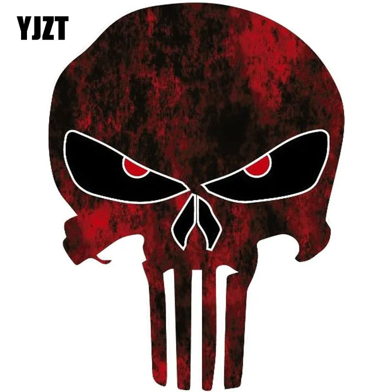 

YJZT 10.6CMX14CM PUNISHER SKULL Red Fun Reflective Car Stickers Motorcycle Accessories C1-6033