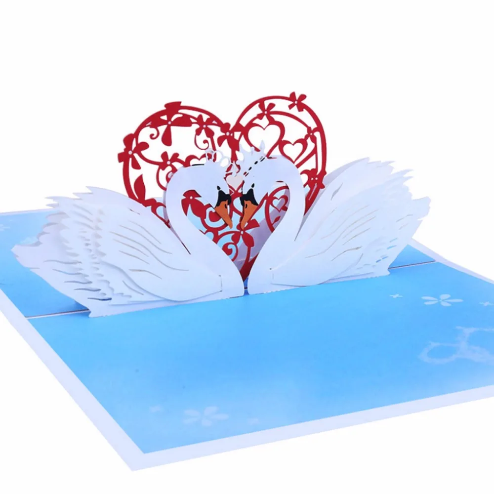  3D Pop Up Swan Greeting Cards Birthday Wedding Valentine Anniversary Invitations - 32916234619