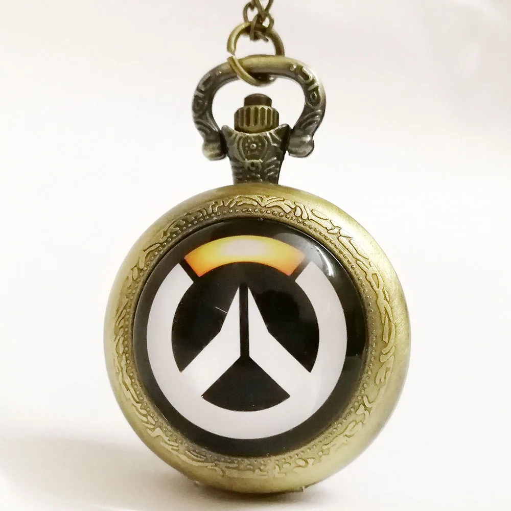 

New Arrivals Hot Overwatch Game Black/Silver/Bronze Quartz Pocket Watch Analog Pendant Necklace Womens Mens Boy Gift