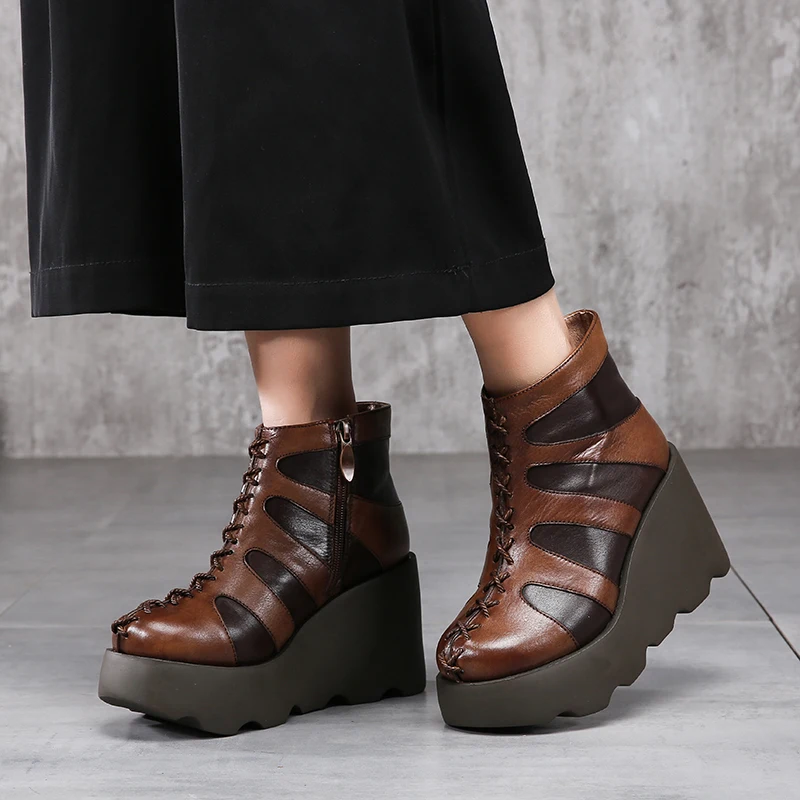 

Winter Wedge Boots For Women 2018 New Arrival Female Warm Ankle Booties Handmade High Platform Natural Leather Lady Shoes