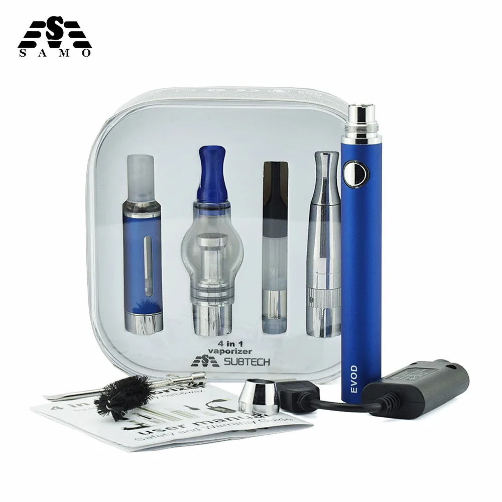 

10PCS/lot 4 in 1 Vaporizer Electronic cigarette kit Baterry and 4 Atomizers for e liquid Wax oil Dry herb vaporizer