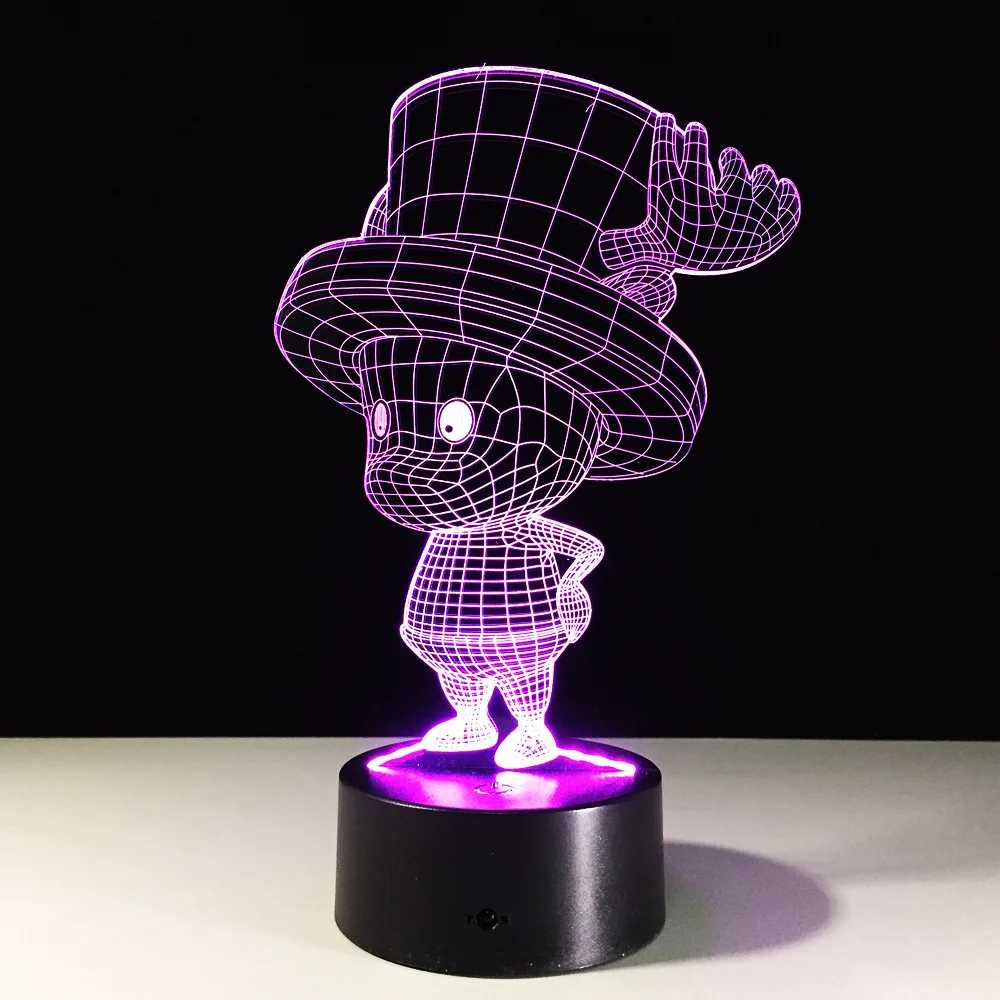 Одна деталь Тони Чоппер 3D LED Настольная лампа аниме Одна деталь RGB 7 цветов Изменение Ночные светильники акрил База