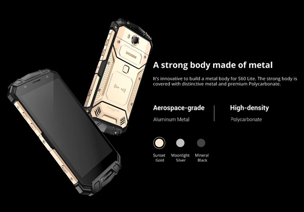 DOOGEE S60 Lite IP68 водонепроницаемый мобильный телефон 5," 4 ГБ 32 ГБ Android 7,0 отпечаток пальца 16,0 Мп 4G LTE Face 5580 мАч смартфон