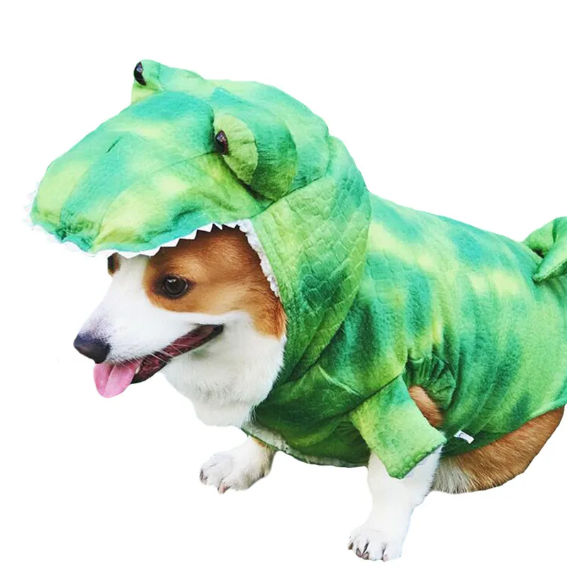 Костюм динозавра на Хэллоуин для больших собак; одежда для бульдога; зимняя теплая флисовая куртка для больших собак и щенков; пальто с капюшоном