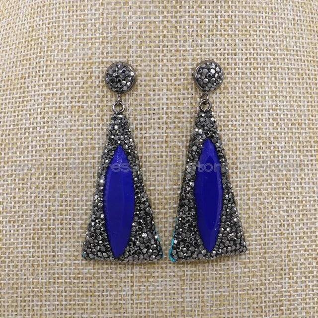 Triangle Earrings Drop Blue Stone Pave Cz Snakeskin Dangle Earring Triangle Earrings Drop Blue Stone Pave Cz Snakeskin Dangle Earring Druzy Handcrafted