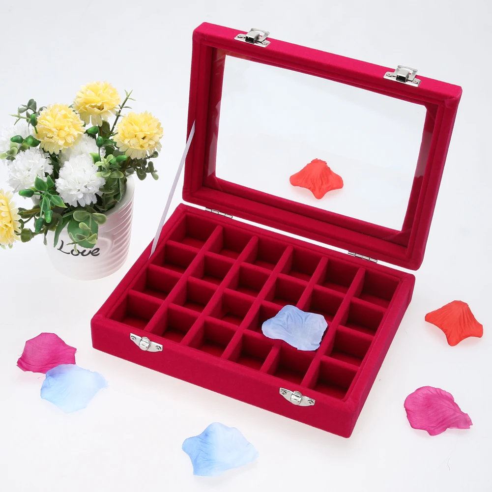 Aliexpress.com : Buy Red Velvet Jewelry Box Glass Cover ...