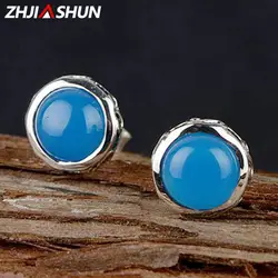 ZHJIASHUN винтаж синий халцедон СЕРЬГИ для женщин женские 925 пробы серебряные Высокое качество