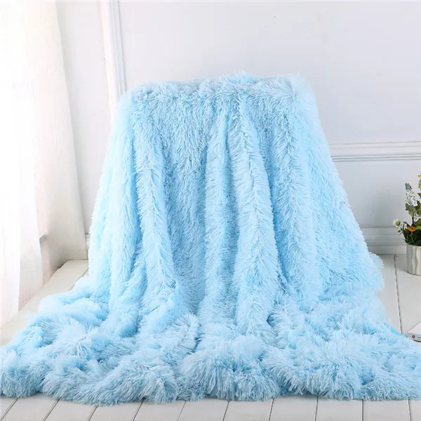 Пушистое плюшевое Флисовое одеяло s для кровати, мягкое одеяло, кондиционер, Манта, одноцветные покрывала, Cobertor, для девочек, для свадьбы, 7A2493 - Цвет: Небесно-голубой