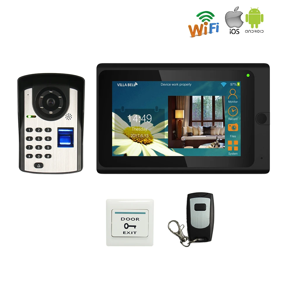 

Free Shipping 720P WIFI 7" Touch Screen Video Intercom Door Phone Record Kit for Android IOS Fingerprint Keypad Remote Unlock