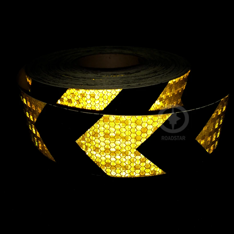 

5cmx3m shining reflective warning self-adhesive stikcer with yellow black color arrow printing for car