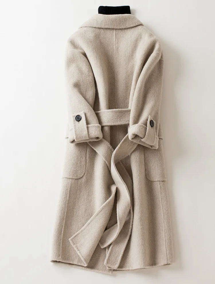 KULAZOPPER Альпака двустороннее шерстяное пальто зимнее женское элегантное длинное кашемировое пальто кардиган куртки с поясом карман ZS263