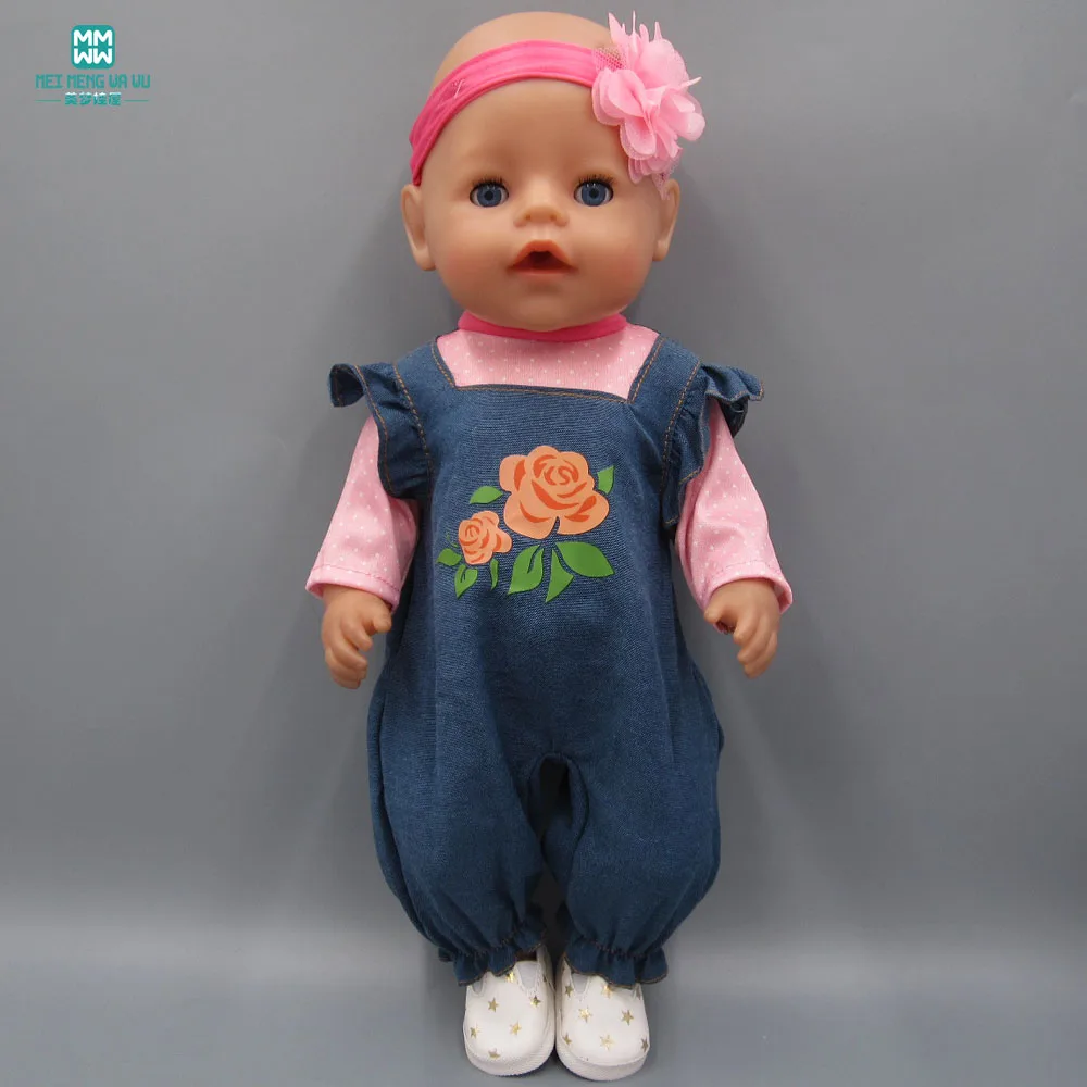 

Doll Clothes for 43cm Baby Born doll accessories clothes Imitation denim crawling clothes + hair band toys girls