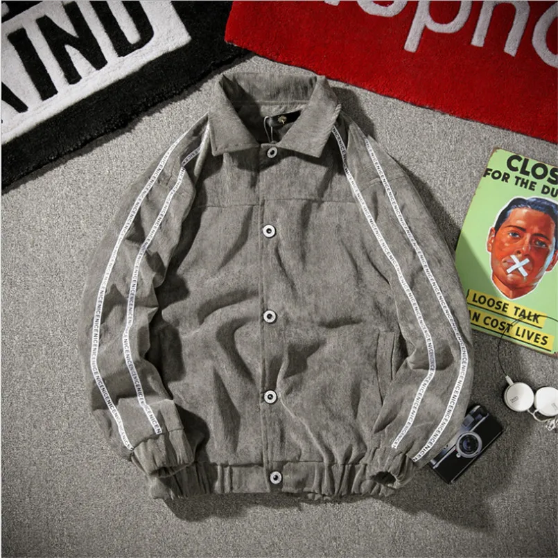

New Jackets Men Hip Hop Embroidered text corduroy jacket Coats Fashion casual Single-breasted Coaches Fashion jacket Streetwear