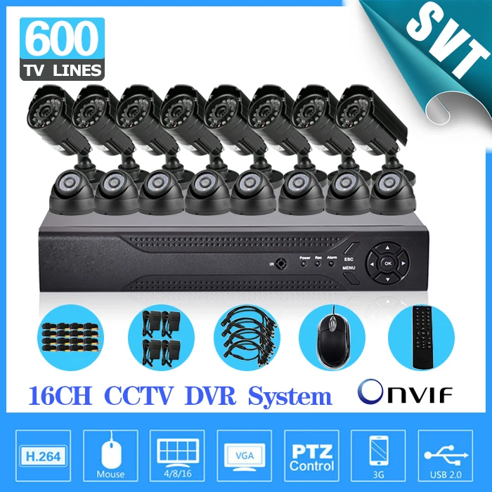 16 ch 600TVL видеонаблюдения безопасности Камера система H.264 DVR Регистраторы 16ch CCTV DVR комплект для домашнего наблюдения sk-168