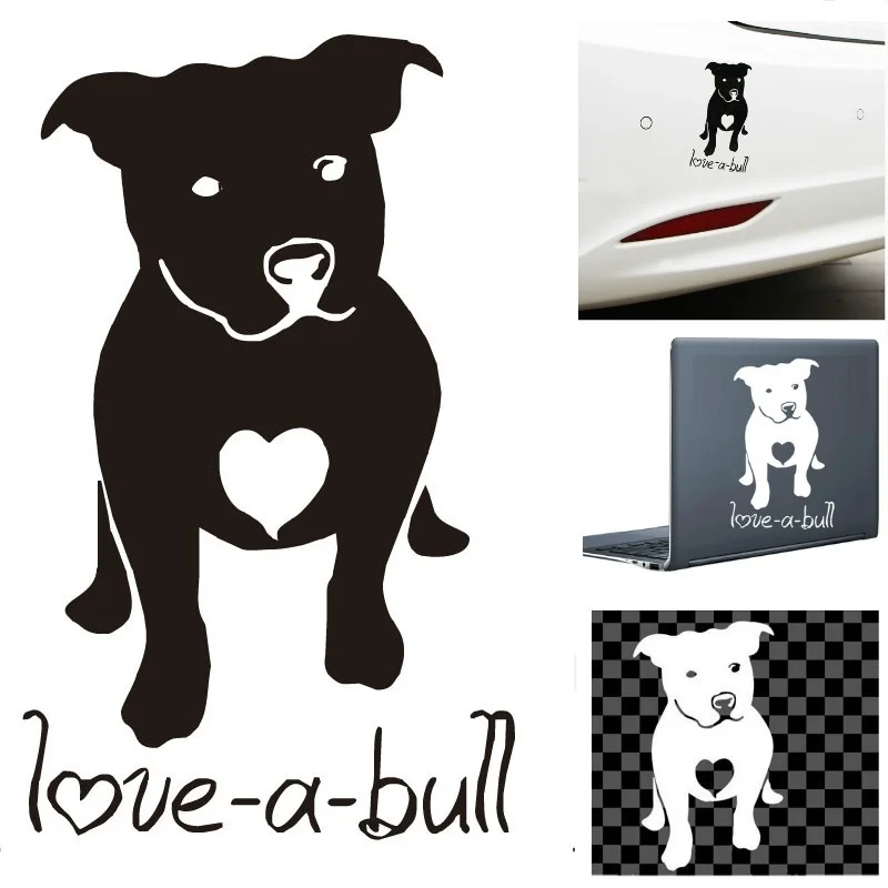 

1Pc Love A Bull Pitbull Car Stickers Decal Waterproof Reflective Bulldog Sticker for Car Laptop Home Decor Black/White