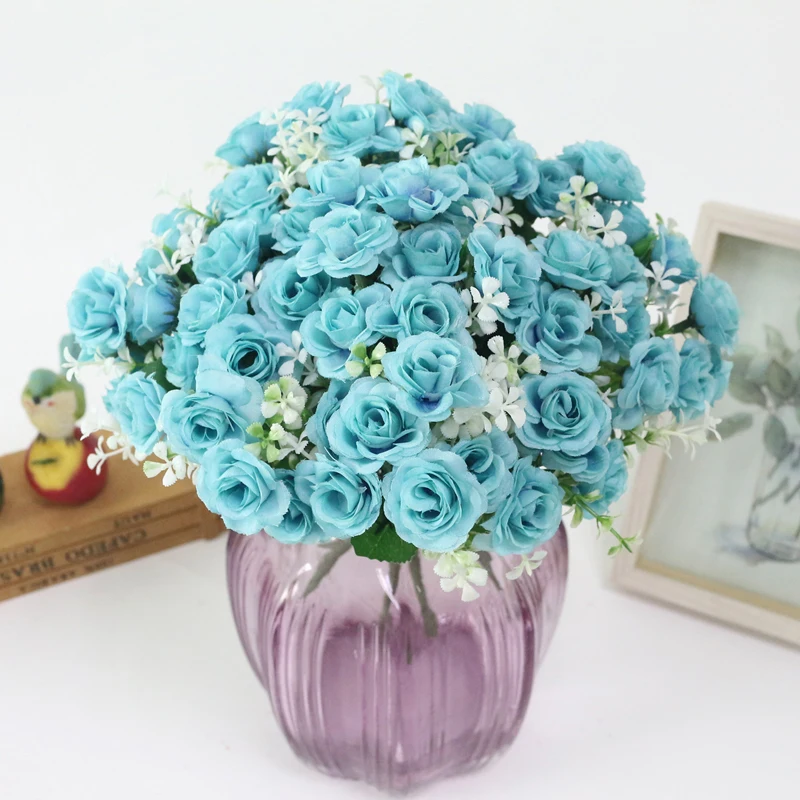 JAROWN Simulation Rose Flowers Artificial 15 Head Rose Bouquet For Wedding Decorations Home Garden Decor Accessories Fleur (6)
