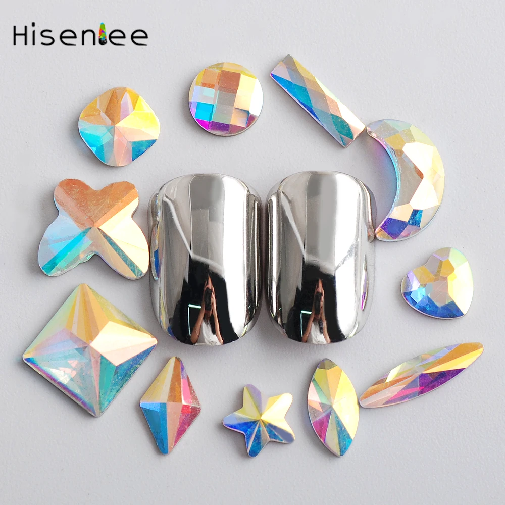 

Hisenlee Top Quality Glass Paradise Shine AB Color Rhinestone 10 Styles To Choose From Super Shine Nails Art Gem 10pcs