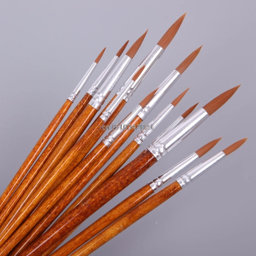 12Pcs Paint Brush Artists Brush Paint Set Nylon Hair Acrylic Watercolor Round Pointed Tipin
