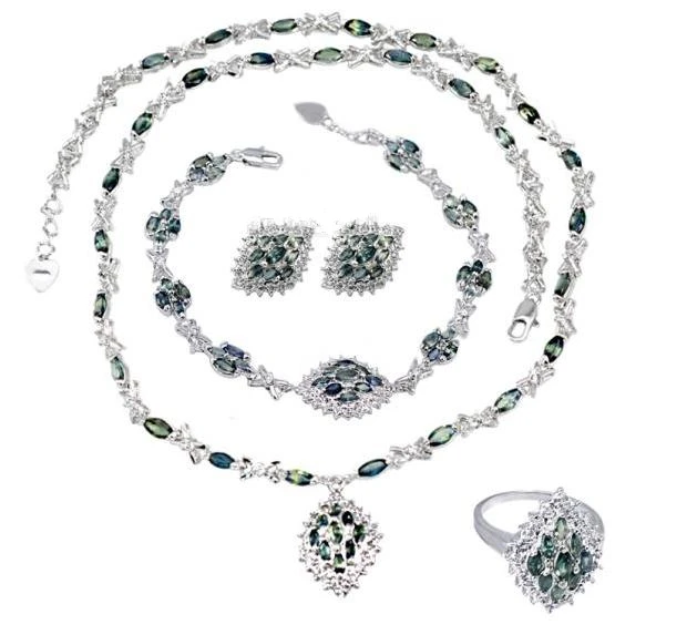 

Nautral sapphire jewelry set Set are ring/earring/necklace/chain bracelet 925 sterling silver 0.35ct*45pcs,0.13ct*60pcs gems