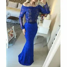 2016 Vintage Lange Abendkleid Mit Applikationen Und Perlen Royal Blue Lace Abendkleid Benutzerdefinierte vestido de festa gala jurken