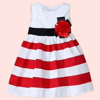 

Summer New Fashion Toddler Kids Baby Girl Sleeveless Wide Stripe Dress Flower Casual Dress Clothes Wholesale Free Ship Z5