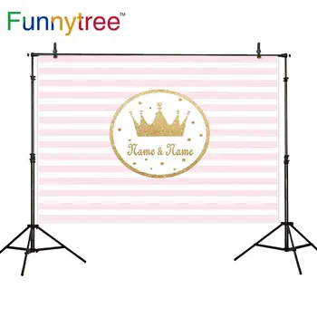

Funnytree birthday photography backdrops prince crown golden dots pink and white stripes little girl frame fotografia photocall