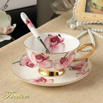 

Romantic Pastoral Bone China Tea Cup Saucer Spoon Set 200ml Advanced Porcelain Coffee Cup British Cafe Afternoon Teacup Dropship