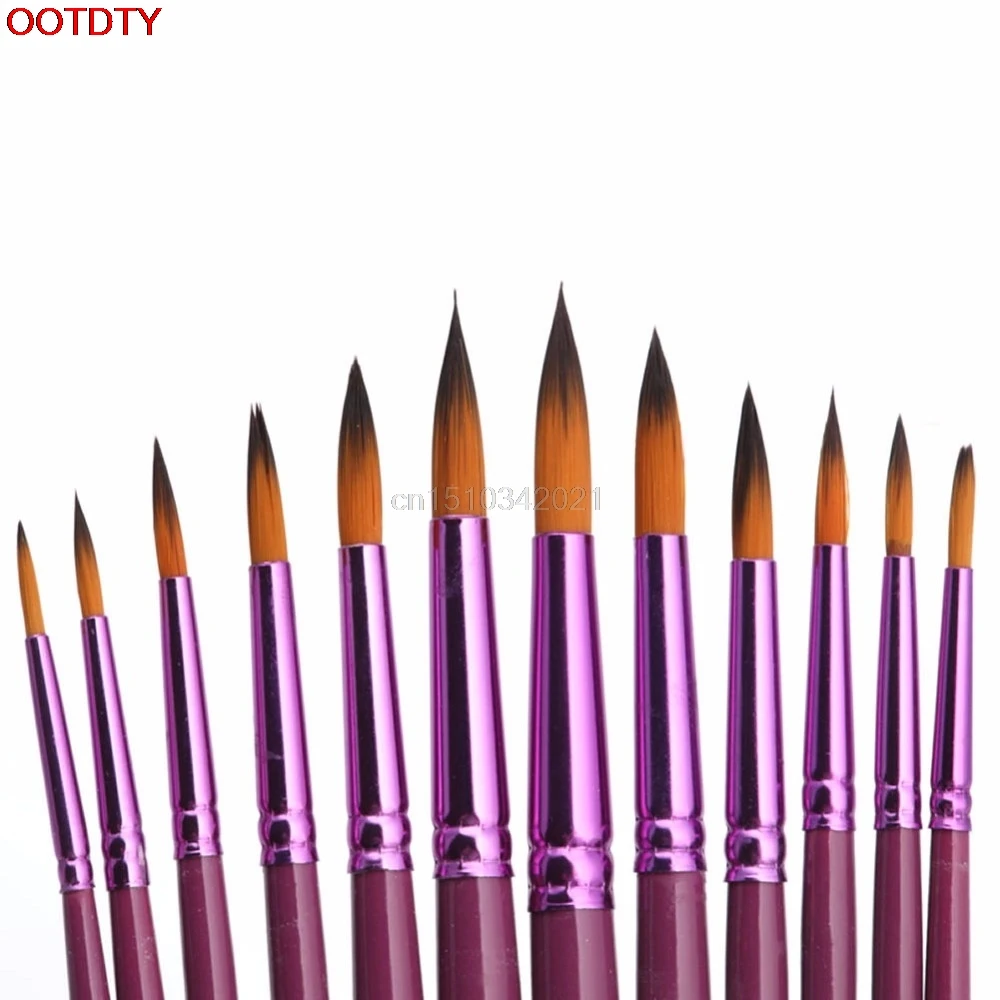 

12pcs Paint Brush Flat Tip Painting Brushes Set Artist Nylon Hair Watercolor Oil Drawing Pen