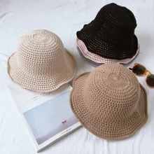 Новая летняя детская складная соломенная ведро Шапки солнцезащитный козырек Кепки Для женщин большой полями выдалбливают внутри на Шапки пляжные Casquette Gorros