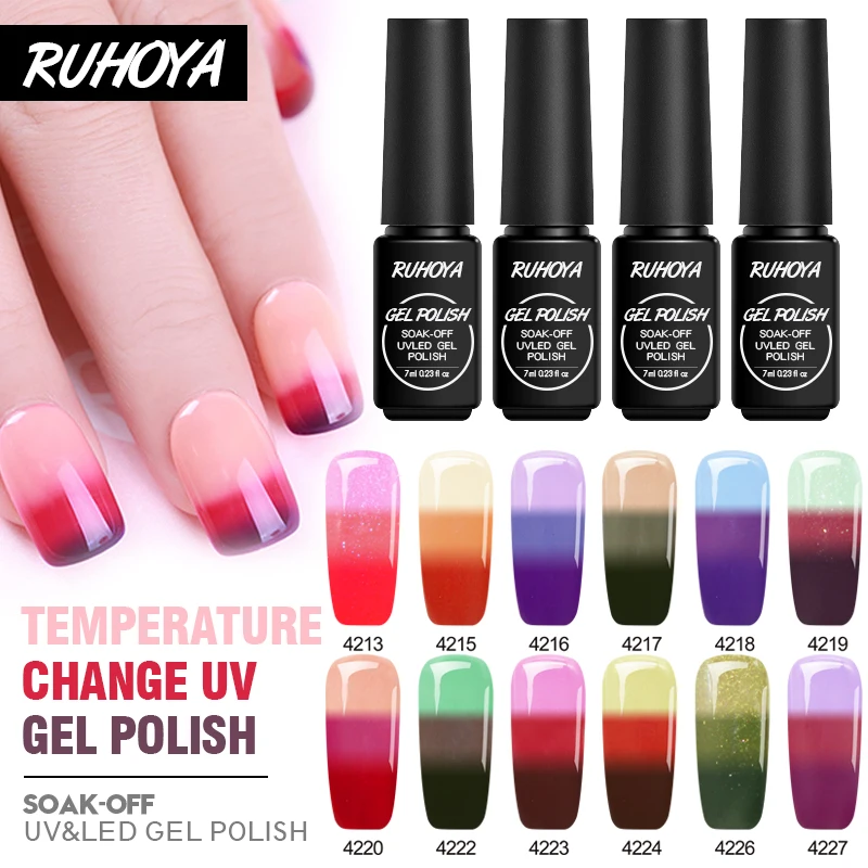 Ruhoya Heat Cold 3 Colors Change Nail Art Gel Soak Off Thermal Colorful