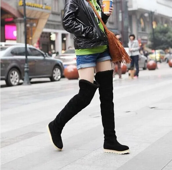 

Suede leather woman over the knee boots slim thigh high boots 48cm 63cm long botas mujer girls warm snow booties famous brand