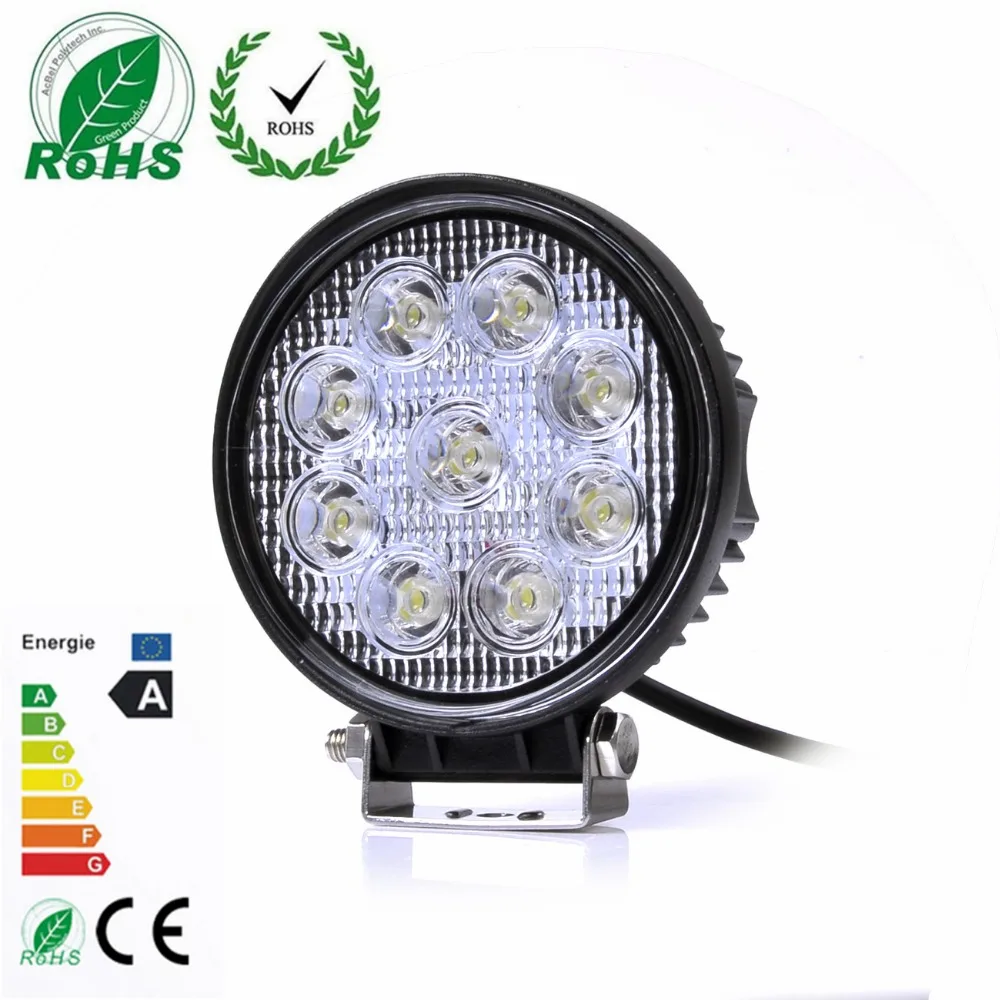 

1Pc 27W 12V 24V LED Work Light Spot Flood Round LED Day Time Running Light for Motorcycle Off road SUV Car Truck Boat Tractor