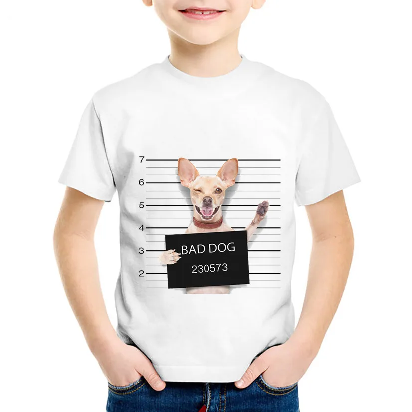 Детские Забавные футболки с принтом «Собака», «полиция», детские летние футболки для мальчиков и девочек, повседневная одежда для малышей, ooo2017 - Цвет: white-B