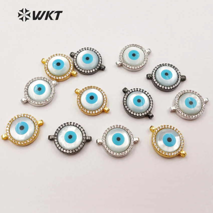 

MC228 Fashionable Shell Evil Eye Connector ZC Micro Pave Connector For Jewerly Making