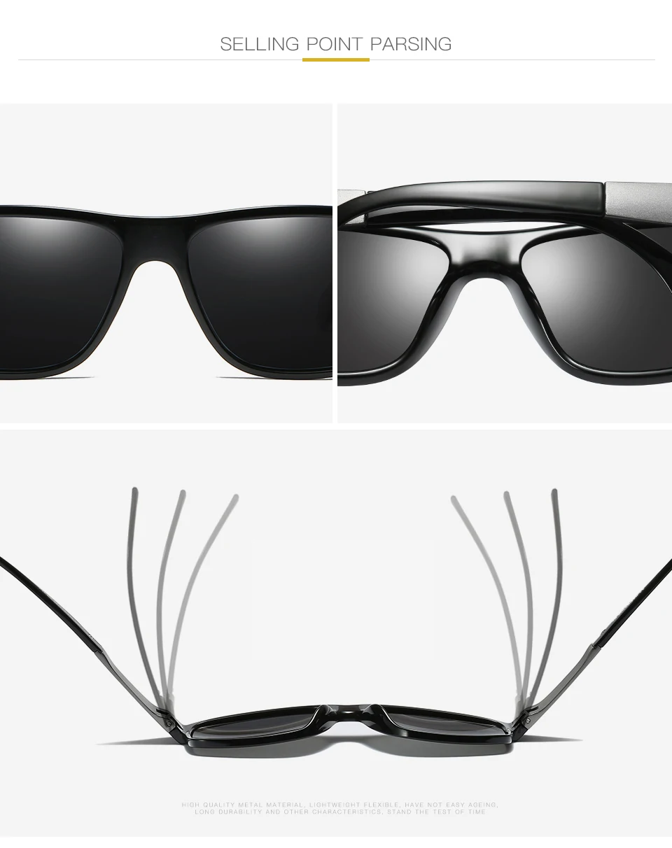 Ruosyling UV 400 поляризованные мужские солнцезащитные очки Квадратные Солнцезащитные очки Мужские Винтажные TR 90 Ультра-светильник матовые черные темные солнцезащитные очки для пляжа