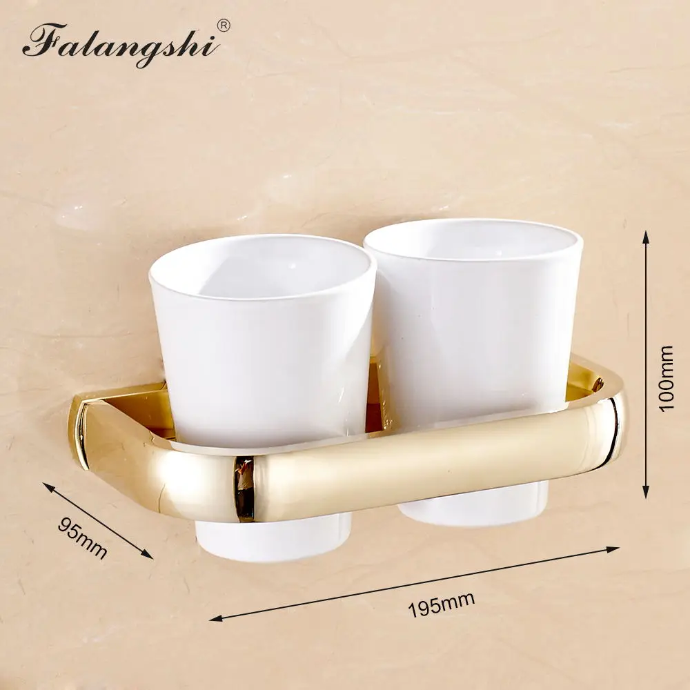Copper Brass Cup Tumbler Holders Bathroom Accessories Double Ceramic Cup Holders Wall Mounted Toothbrush Holder WB8401