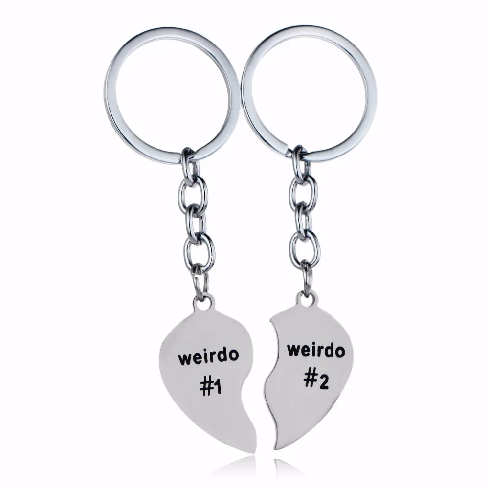 12PC/Set Engraved Weirdo 1 2 Broken Heart Keychain Stainless Steel
