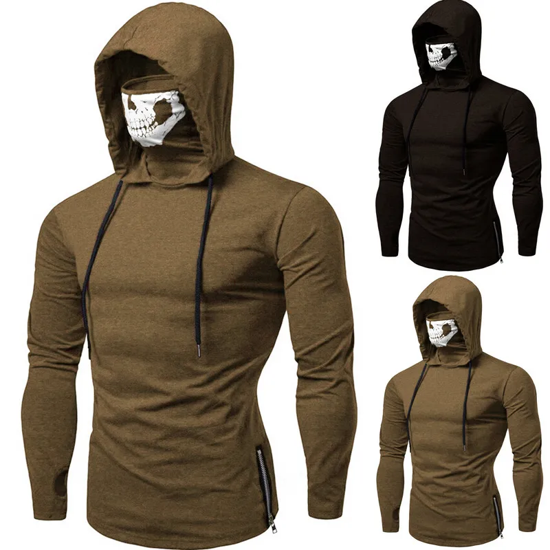 

Fashion Men Hooded Cap High Collar Mask Long Sleeve Hoodie Army Green