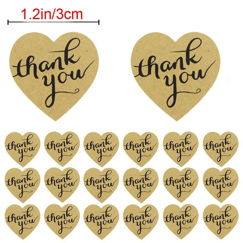 Золотые благодарственные наклейки 500 шт в форме сердца и круглые клейкие этикетки