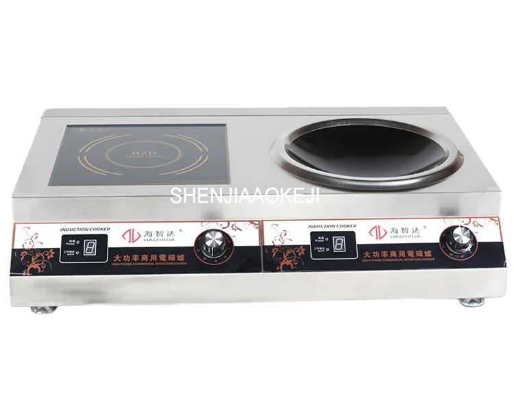 Коммерческая индукционная плита с двойной головкой комбинированная печь высокой мощности плоский и вогнутый индуктор топки плита 220 В 1 шт