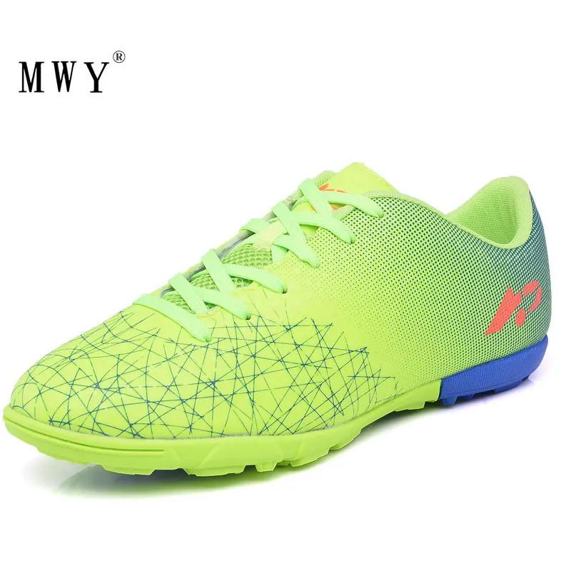 Najtaniej MWY buty piłkarskie mężczyźni kobiety profesjonalne odkryty lawn piłka nożna knagi trenerów trampki lekkie zużycie Zapatos Futbol