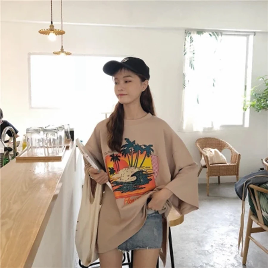 Летняя женская футболка с круглым вырезом Harajuku Kawaii оверсайз Ulzzang в Корейском