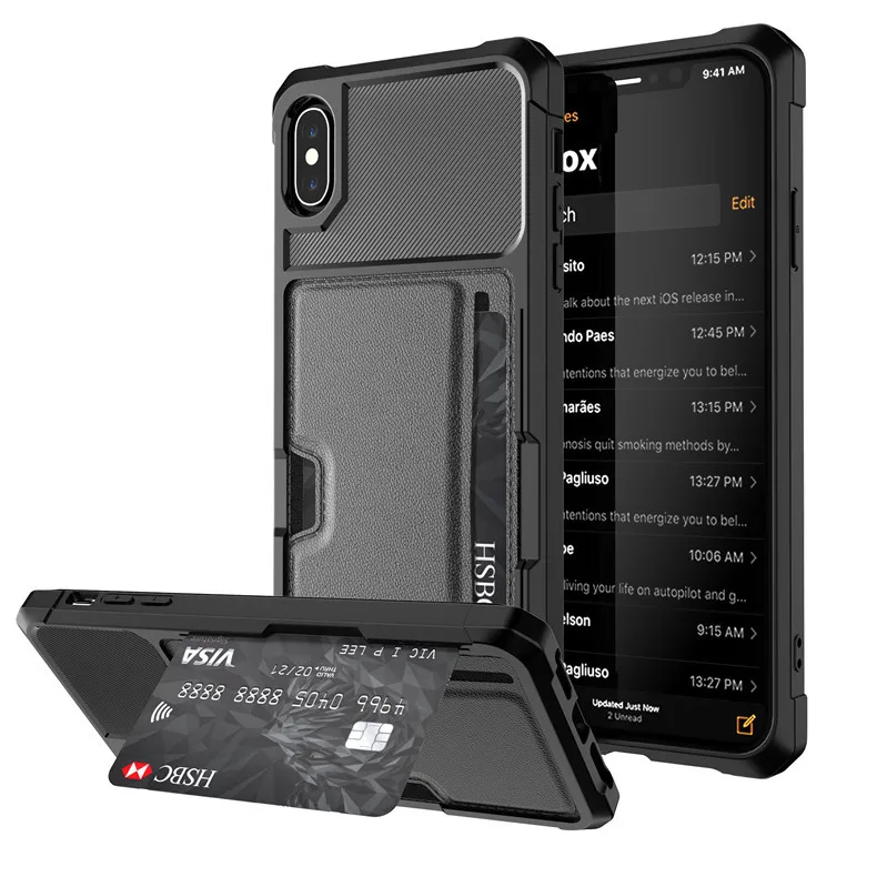 

Luxury card holder phone case for iphone XS MAX XR X 10 6 7 8 PLUS back cover Car Magnetic absorption cellphone cases capa