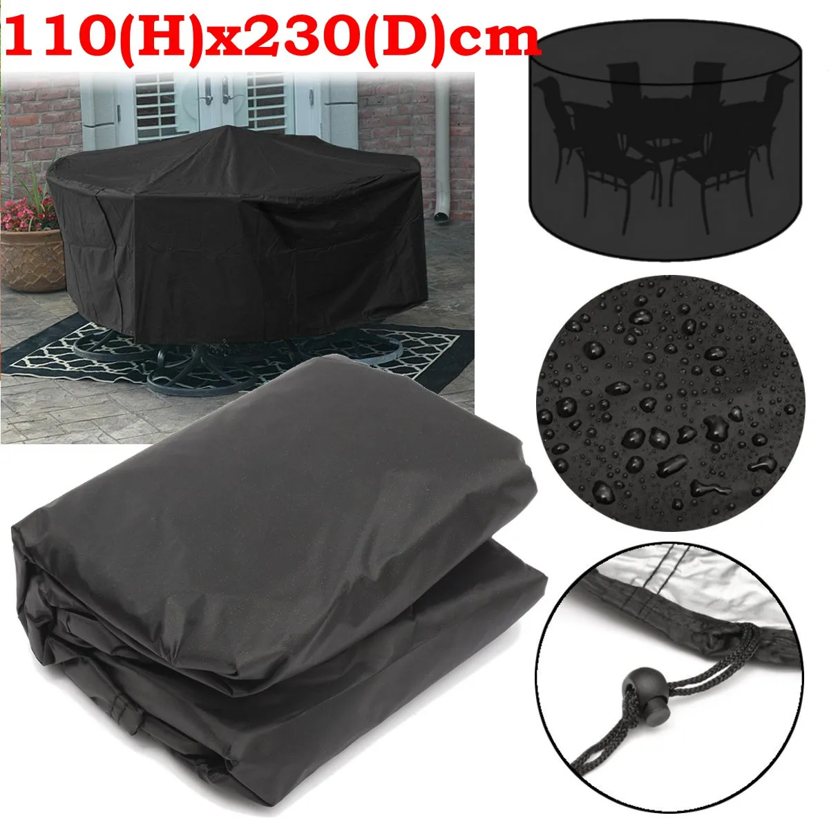 

110x230cm Round Outdoor Garden Patio Furniture Cover Waterproof Rain Dust Protective Cover Cloth For 6 Seater Table Set