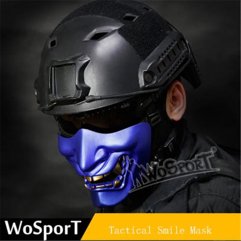 

Wostport Female Halloween Ball Laughs Like a Devil Terror Female Adult Half Face Tactical Mask Riding Smile